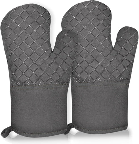 2 Pcs Oven Mitts Heat Resistant for Kitchen, Kitchen Oven Gloves, Long Oven Mitts and Pot holder with Non-Slip Silicone Stripe Soft Cotton Lining,...